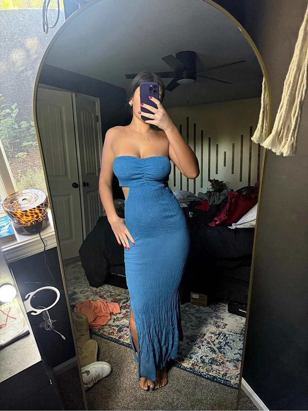 Strapless Cutout Maxi Dress in Blue Like New - Picture 2 of 7